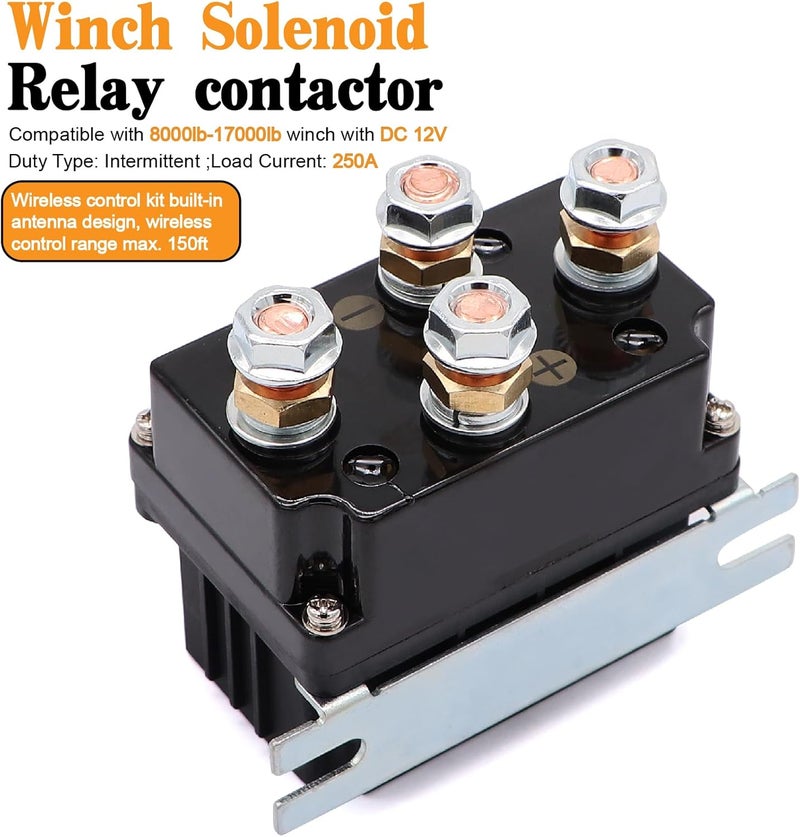 Torkettle 12V 250A Winch Solenoid Relay Contactor with 2Pcs Wireless Remote Controller Kit and 4Pcs Pre-Wires for 2000-5000lbs ATV UTV Truck Winches - Image 5
